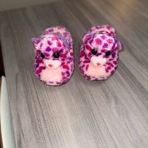 Ty Pink & Purple Leopard Plush Kids Slippers